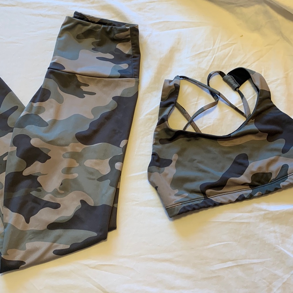 Matching camo workout outfit